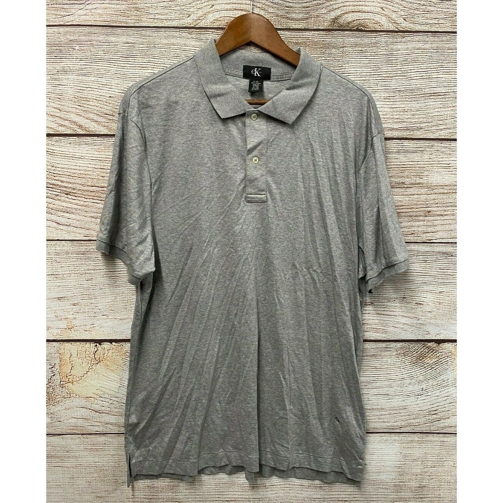 Calvin Klein Polo Shirt Mens Large (47" Chest) Grey Soft Knit Polo Shirt New